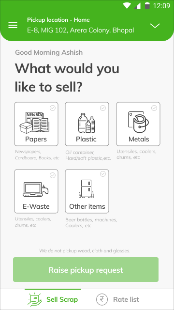 Animated walkthrough of the public rate list in the Kabadiwala app
